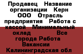 Продавец › Название организации ­ Керн, ООО › Отрасль предприятия ­ Работа с кассой › Минимальный оклад ­ 14 000 - Все города Работа » Вакансии   . Калининградская обл.,Приморск г.